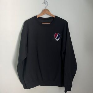 Black Red White Blue Grateful Dead Skull logo Rock Music Embroidery Crewneck